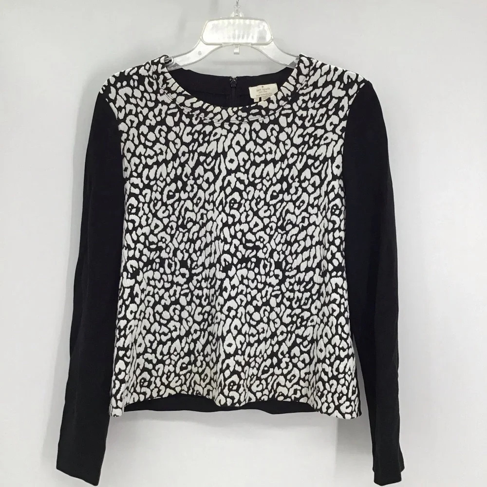 Kate Spade NY Leopard Jacquard Panel Top Career Black/White Size Medium - Picture 2 of 8